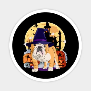 English Bulldog Happy Halloween Witch Pumpkin Magnet